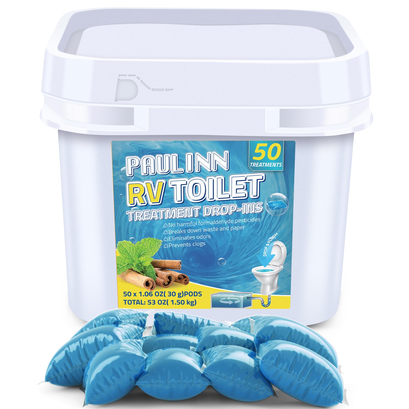 PAULINN RV Toilet Treatment, 50 Packs Septic Tank Treatment Drop